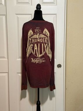 Helix Oversized Thunde Rally Motorcycle Graphic Long Sleeve Tee - Burgundy/Cream